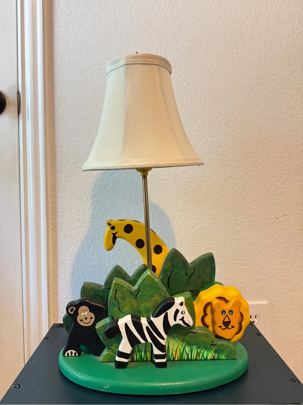 Wooden Nursery Table Lamp With Night Light Jungle Animals Zoo Lamp Preowned